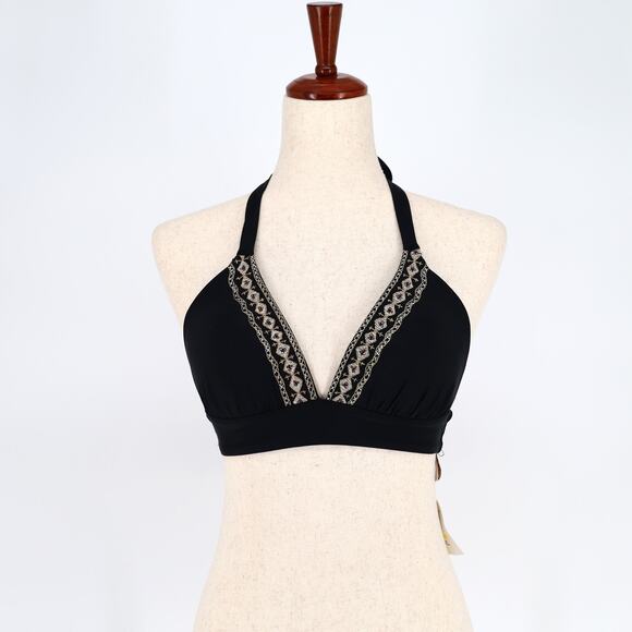 Ella Moss Women Black Metallic Gilded Age Swimsuit Halter Bikini Top Size M - Picture 2 of 4